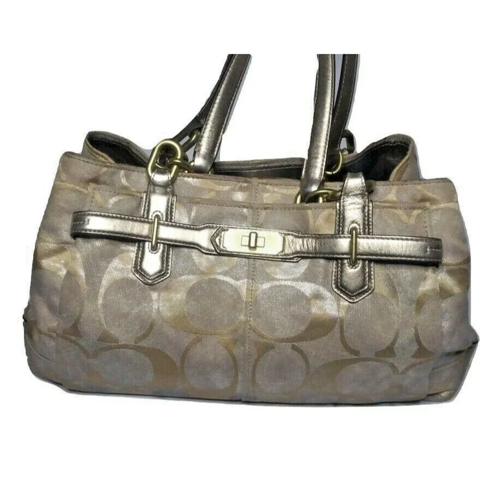 Vintage Coach Chelsea Patina Signature Jayden 18687 Gold Khaki Handbag